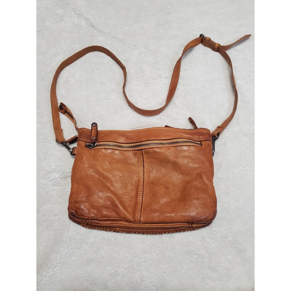 Tan Brown Woven Leather Crossbody Purse Bag Boho Bohemian Casual Western Basic - Picture 10 of 10